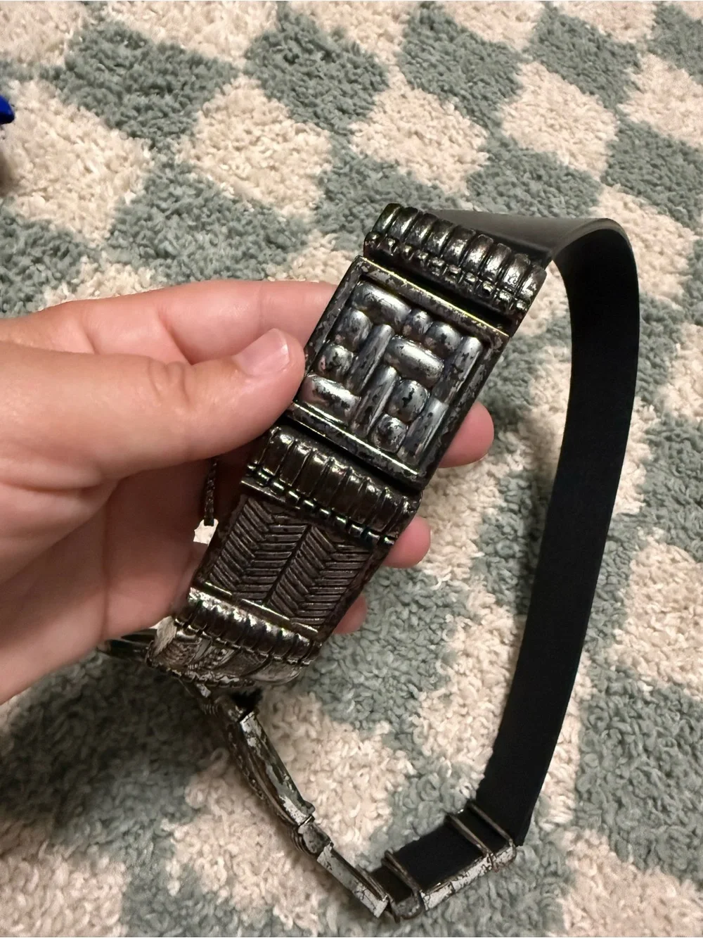 Chico’s black leather women’s belt silver tone links southwestern western Medium